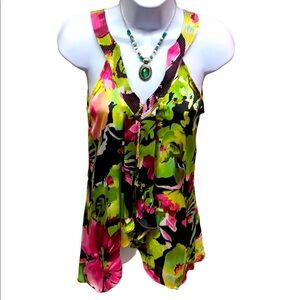 Sioni Silky Floral Shark Bite Hem Blouse